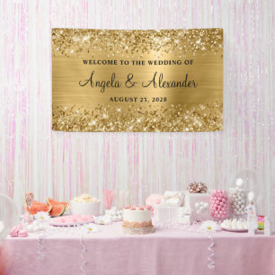 Glittery Gold Foil Wedding Welcome Banner