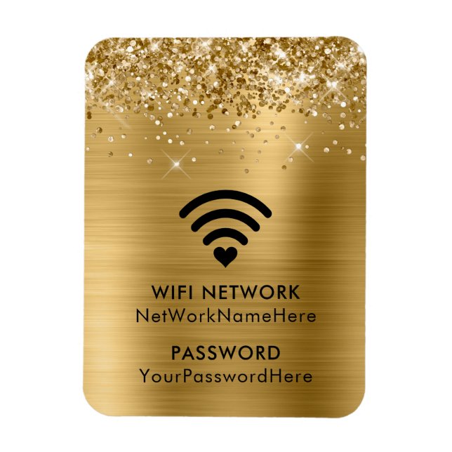 Glittery Gold Foil WiFi Network and Password Magnet (Vertical)