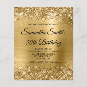 Glittery Gold Glam 50th Birthday Invite Flyer