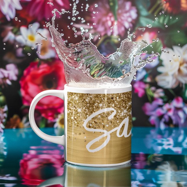 Glittery Gold Glam Brush Script Name Coffee Mug (Glittery Gold Glam Brush Script Name Coffee Mug)
