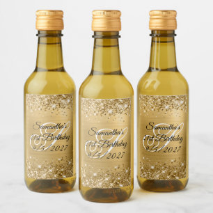 Glittery Gold Glam Monogram 21st Birthday Wine Label