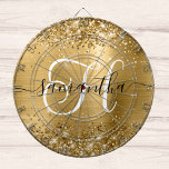 Glittery Gold Glam Monogram Dartboard<br><div class="desc">Create your own girly personalised monogram dart board for her. Customise the black and white decorative monogram with elegant signature style calligraphy design. The monogram script style is so decorative that it will need to be centred for some letters. This signature style modern font has lovely swashes. The glam background...</div>