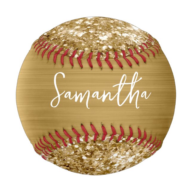 Glittery Gold Glam Name Baseball (Front)