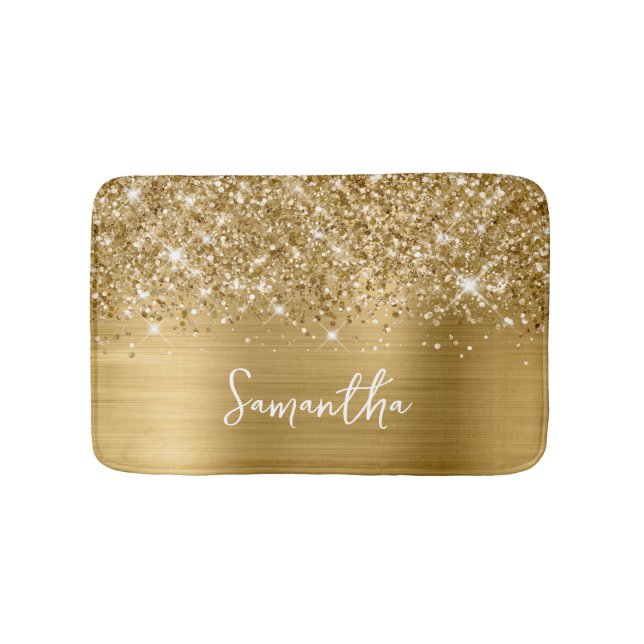 Glittery Gold Glam Name Bath Mat (Front)