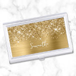 Glittery Gold Glam Name Business Card Holder<br><div class="desc">Customize the modern handwritten style script to create your own business card case.
Add a monogram initial to create a first name initial combination.
Girl boss stocking stuffer.
Girly faux gold glitter and brushed metal foil digital art that will print like a photo on your design.</div>