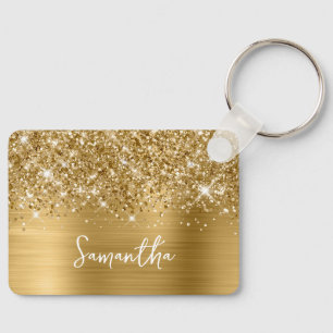 Glittery Gold Glam Name Key Ring