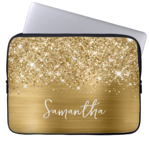 Glittery Gold Glam Name Laptop Sleeve