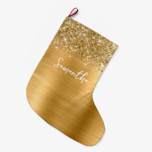 Glittery Gold Glam Name Large Christmas Stocking