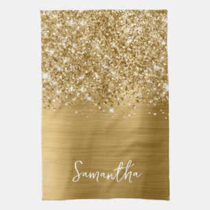 Glittery Gold Glam Name Tea Towel