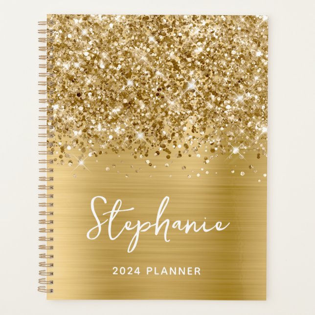 Glittery Gold Glam Personalised 2024 Planner (Front)