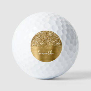 Glittery Gold Glam Script Name Golf Balls