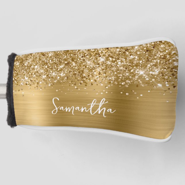 Glittery Gold Glam Script Name Golf Head Cover (Front)