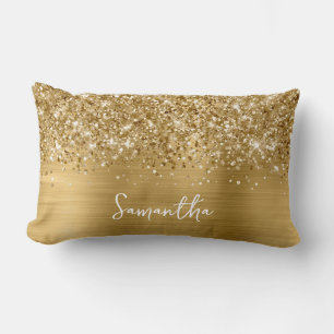 Glittery Gold Glam Script Name Lumbar Cushion