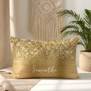 Glittery Gold Glam Script Name Lumbar Cushion