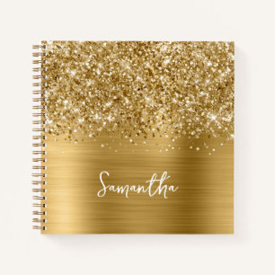 Glittery Gold Glam Script Name Notebook