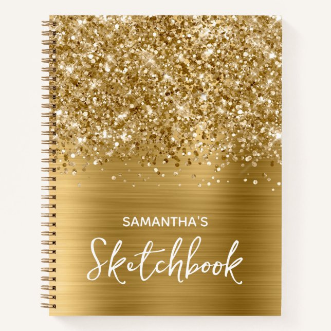 Glittery Gold Glam Sketchbook with Name Notebook (Front)