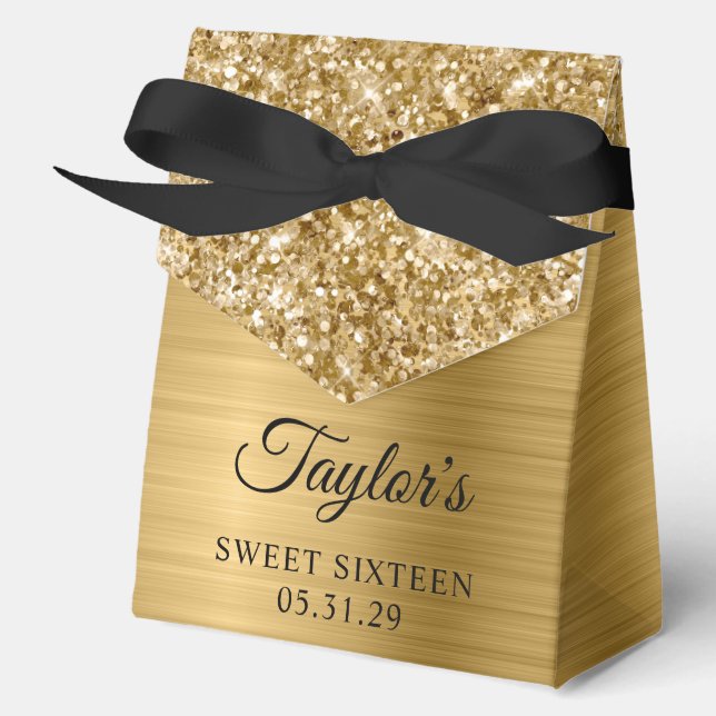 Glittery Gold Glam Sweet Sixteen Favour Box (Front)