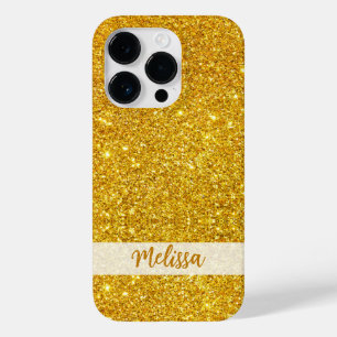 Glittery Gold Glitter Custom Name Personalised Case-Mate iPhone 14 Pro Case