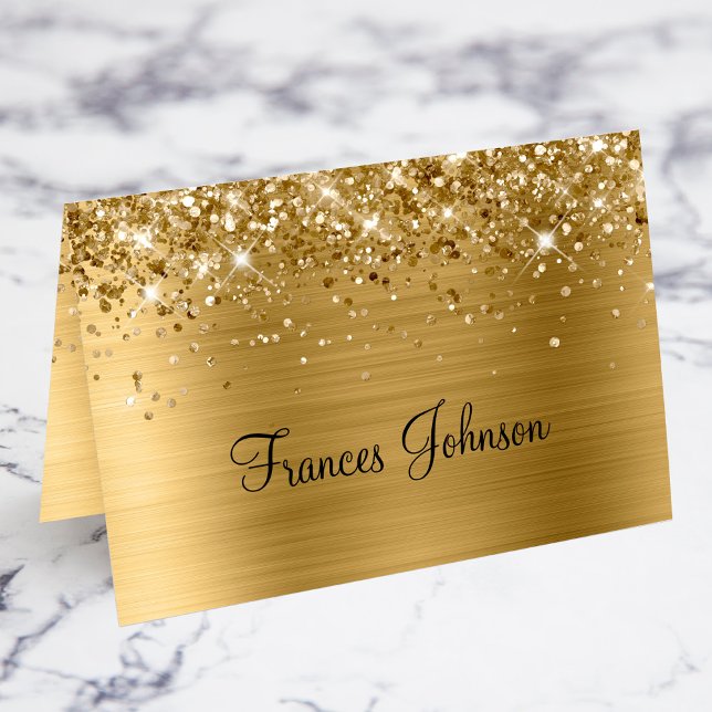 Glittery Gold Individual Name Place Cards (Fold Your Own Place Cards)