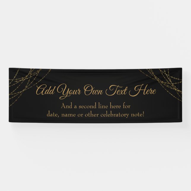 Glittery Gold Light Strings Add Your Own Text Banner (Horizontal)