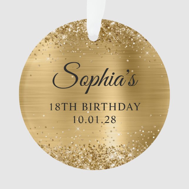 Glittery Gold Metallic 18th Birthday Photo Ornament (Front)