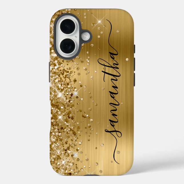 Glittery Gold Metallic Girly Signature Case-Mate iPhone Case (Back)