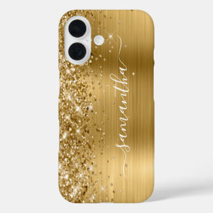 Glittery Gold Metallic Girly Signature iPhone 16 Case