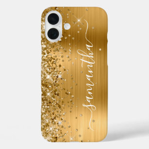 Glittery Gold Metallic Girly Signature iPhone 16 Plus Case