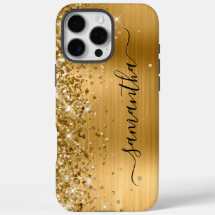 Glittery Gold Metallic Girly Signature iPhone 16 Pro Max Case