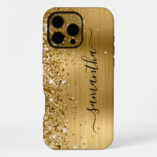 Glittery Gold Metallic Girly Signature iPhone 16 Pro Max Case