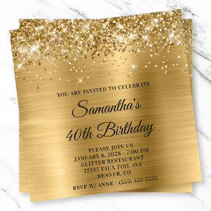 Glittery Gold Metallic Look 40th Birthday Invitation
