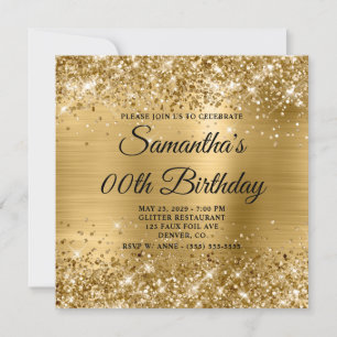 Glittery Gold Monogram Birthday Invitation