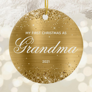 Glittery Gold My First Christmas as Grandma Ceramic Tree Decoration