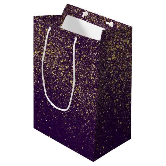 Glittery Gold on Purple Medium Gift Bag (Front Angled)
