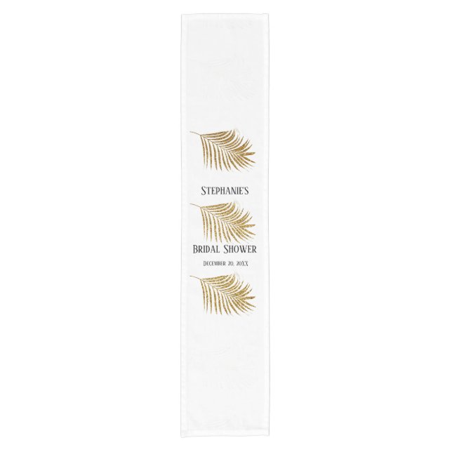 Glittery Gold Palm Tree Leaf Bridal Shower Wedding Short Table Runner (Front)