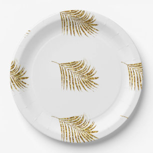 Glittery Gold Palms Tropical Baby Shower Weddings Paper Plate