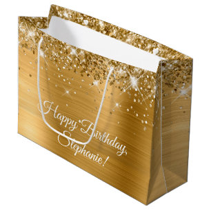 Glittery Gold Personalised Happy Birthday Large Gift Bag