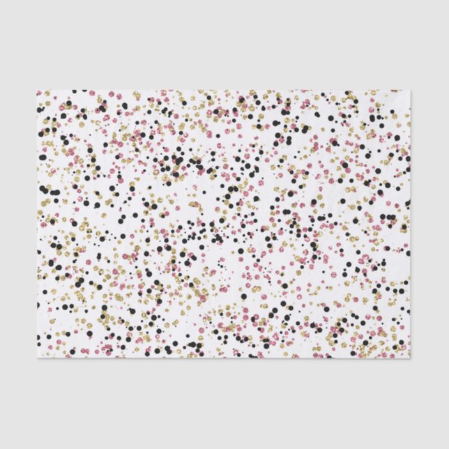 Glittery Gold Pink Black Confetti Dots Tissue Paper (Front)