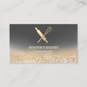 Glittery gold rolling pin whisk chef bakery business card