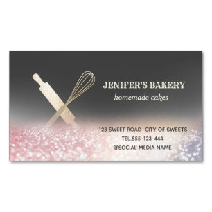 Glittery gold rolling pin whisk chef bakery magnetic business card