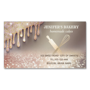 Glittery gold rolling pin whisk chef bakery magnetic business card