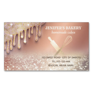Glittery gold rolling pin whisk chef bakery magnetic business card