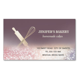 Glittery gold rolling pin whisk chef bakery magnetic business card
