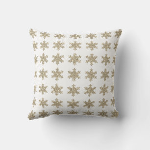 Glittery Gold Snowflake Pattern White Cute Trendy Cushion