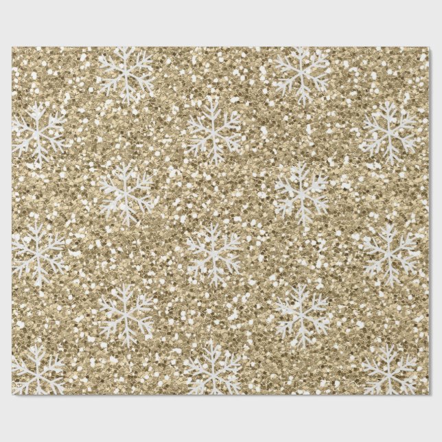 Glittery Gold Snowflake Wrapping Paper (Flat)