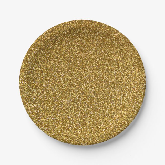 Glittery Gold Sparkle Baby Shower Birthday Wedding Paper Plate (Front)