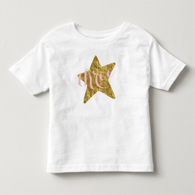 Glittery Gold Star Girl's Birthday Shirt (Front)