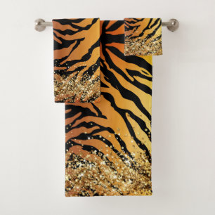 Glittery Gold Tiger Safari Print  Bath Towel Set