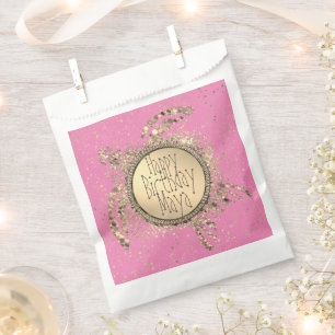 Glittery Gold Turtle on Pink Birthday   Favour Bags
