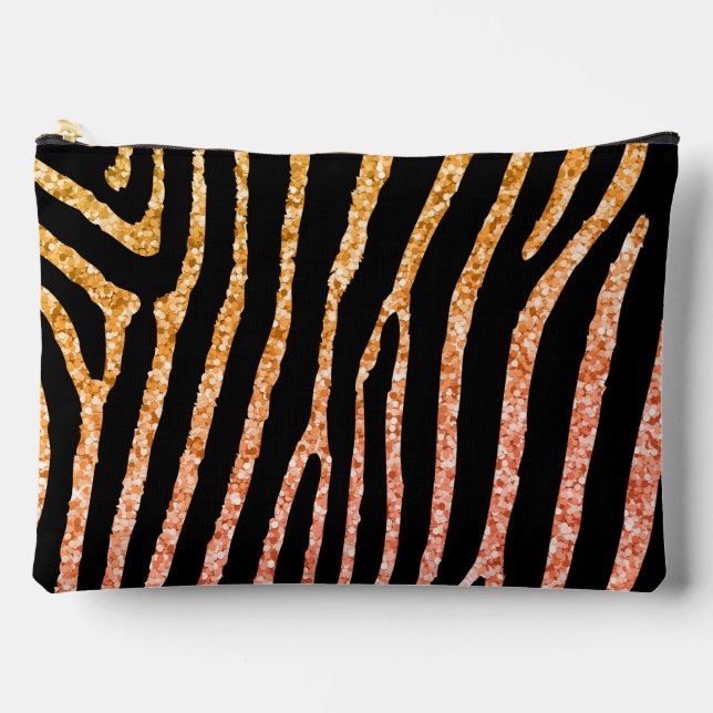 Glittery Gold Zebra Stripes Pattern  Accessory Pouch (Front)